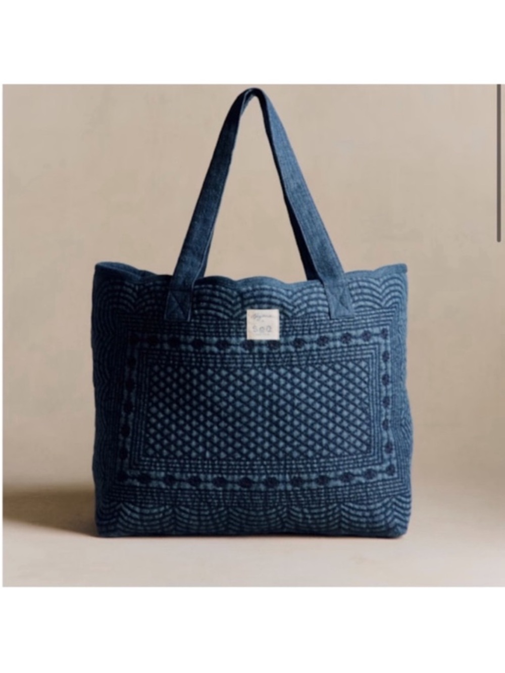 Sézane Sea New York Collaboration Denim Tote Embroidered Blue NWT